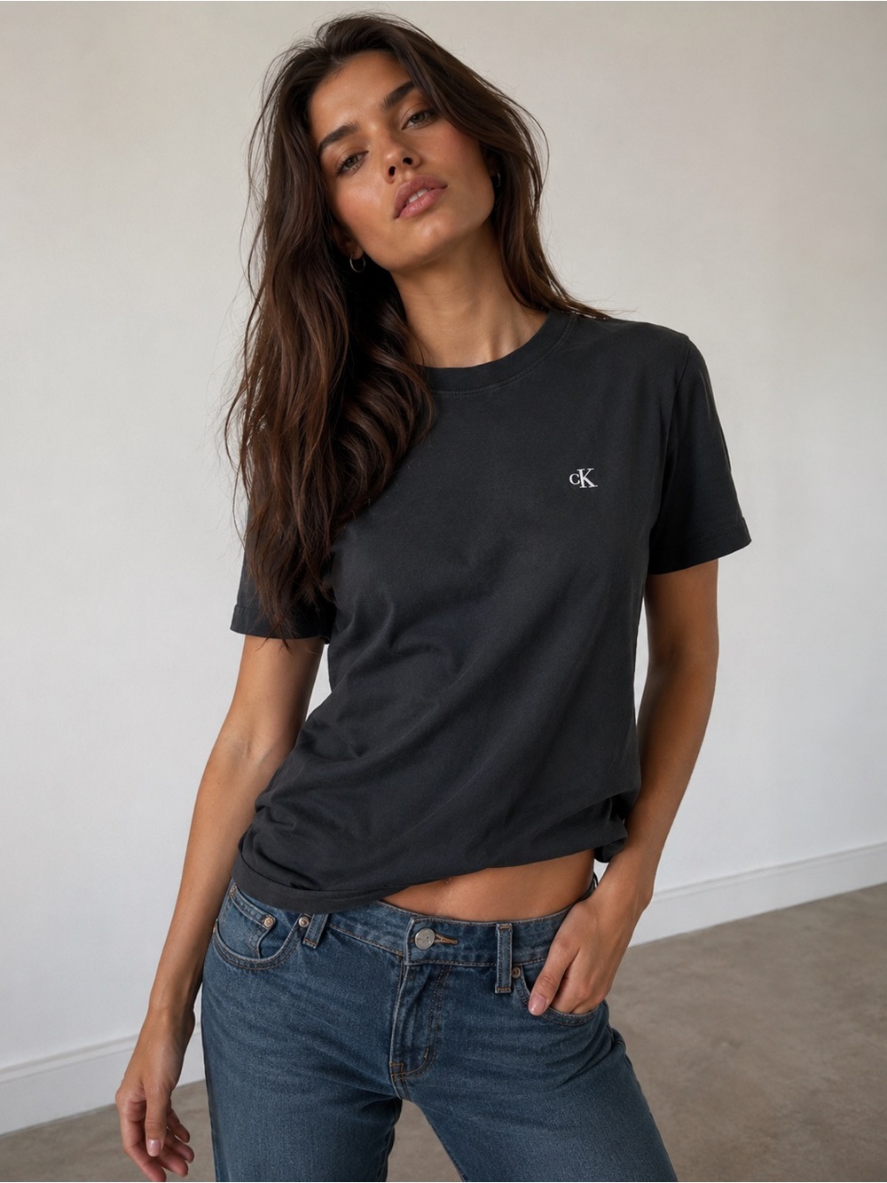 Calvin Klein Black Cotton Logo T-Shirt Size Large